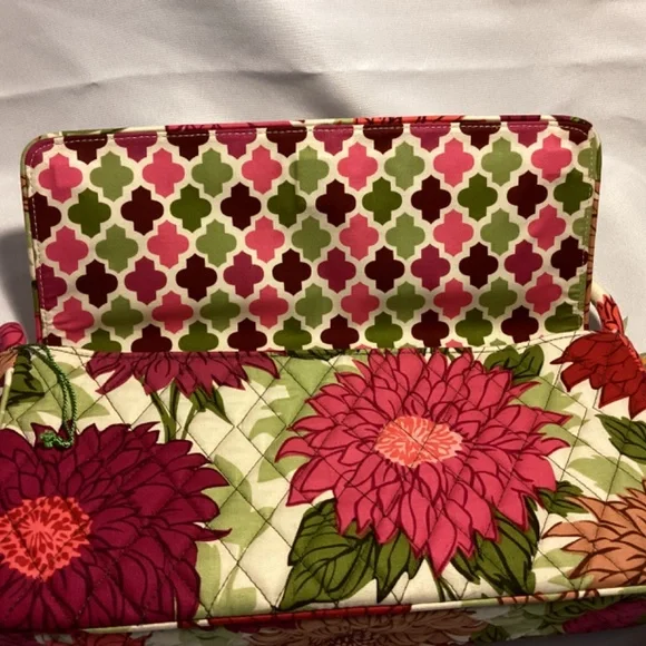Vera Bradley clutch short handle bag purse floral green knot checkered pink - Picture 6 of 7